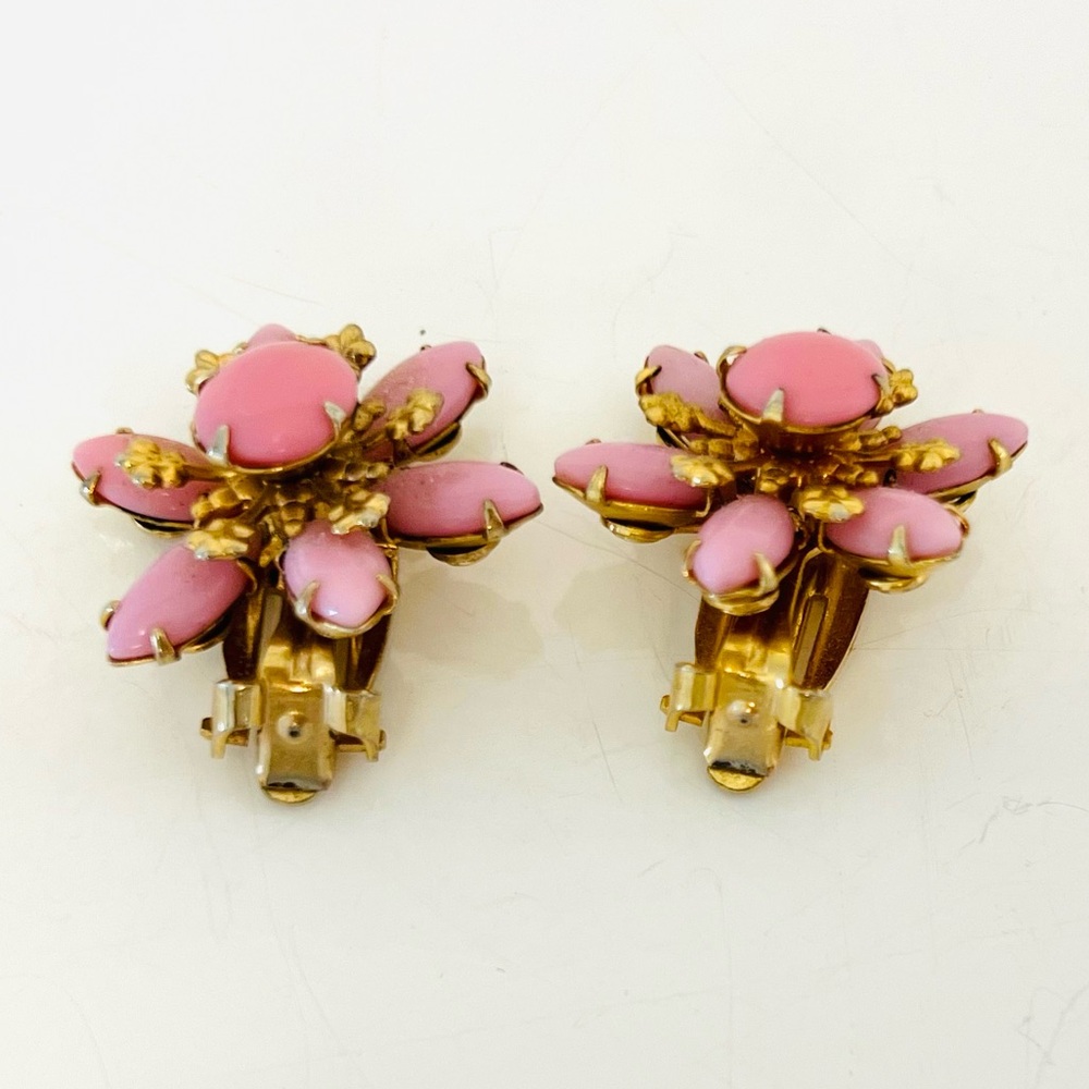 Vintage Pink Flower Clip-On Earrings